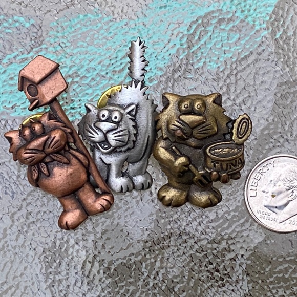 3 Vintage JJ Jonette Who Ate the Bird Cat - Scaredy Cat - Tuna Cat Scatter Pins - Picture 2 of 5